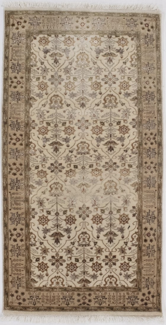 Handmade Oriental Area Rug Cream Classic Wool & Silk Allover Style Carpet 3X5 Ft Hand-Knotted: Handmade Oriental Area Rug Cream Classic Wool & Silk Allover Style Carpet 3X5 Ft Hand-Knotted Hand-knotted with wool and silk, this 3x5 ft cream-colored area rug boasts an all-over floral pattern in a