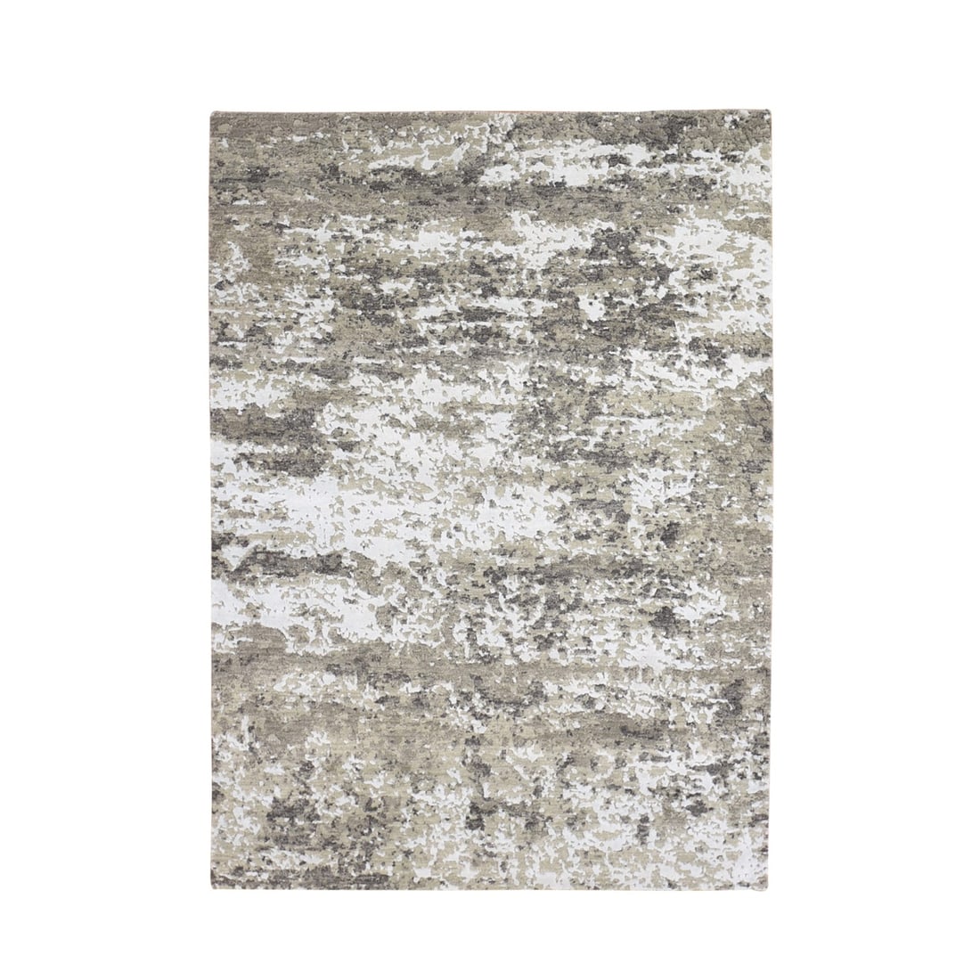 4'1"x6' Gray Abstract Design Wool and Silk Denser Weave Hand Knotted Rug: 4'1"x6' Gray Abstract Design Wool and Silk Denser Weave Hand Knotted Rug This stunning 4'1"x6' hand-knotted rug boasts an intricate gray abstract design woven from a dense blend of wool and silk. The 