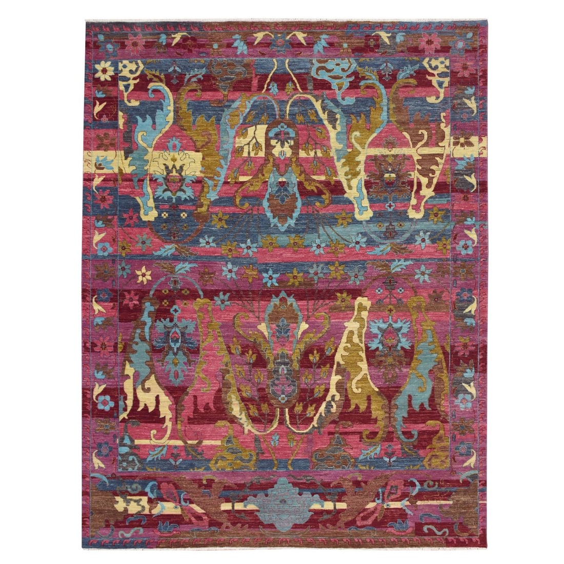 Hand knotted pure wool oriental pink colorful bijar garus design: Hand knotted pure wool oriental pink colorful bijar garus design Hand-knotted in pure wool, this stunning oriental pink-colored Bajar Garus design rug boasts an all-over regional pattern that adds a t