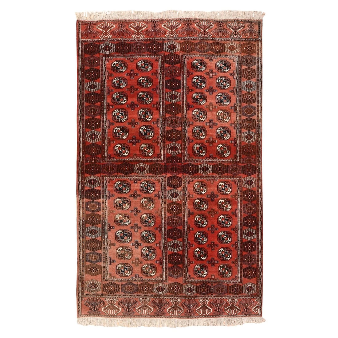 6'3"x10'3" Red Vintage Turkaman Hand Knotted Pure Wool Oriental Rug: 6'3"x10'3" Red Vintage Turkaman Hand Knotted Pure Wool Oriental Rug This stunning 6'3"x10'3" Red Vintage Turkaman Hand Knotted Pure Wool Oriental Rug boasts an all-over regional design in rich red and