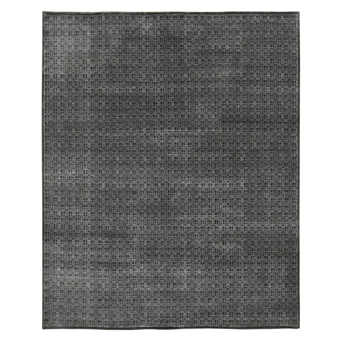 8'1"x9'9" Brown Small Box Design Wool and Silk Hand Knotted Oriental Rug: 8'1"x9'9" Brown Small Box Design Wool and Silk Hand Knotted Oriental Rug This stunning 8'1"x9'9" Brown Small Box Design Wool and Silk Hand Knotted Oriental Rug boasts an intricate, rectangular field w