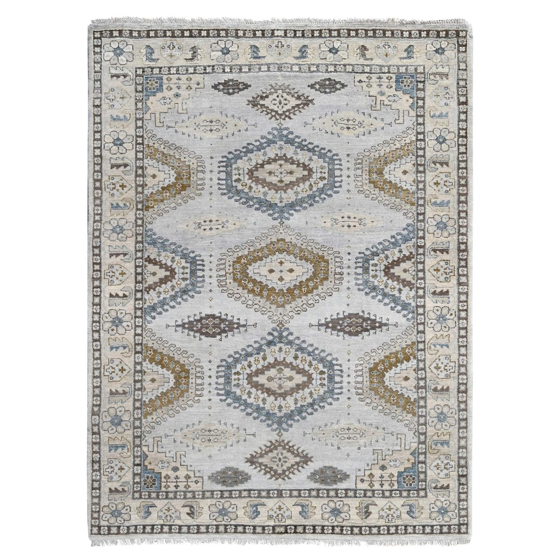 5'1"x6'10" Gray Zoroastrian Village Inspired Pure Wool Hand Knotted Rug (1 of 8)