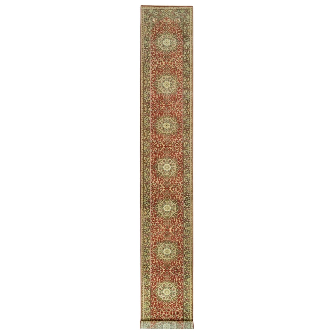 2'7"x18' Red Antiqued Haji Jalili Design Hand Knotted Wool XL Runner Rug: 2'7"x18' Red Antiqued Haji Jalili Design Hand Knotted Wool XL Runner Rug Red Haji Jalili Design Hand Knotted Wool Runner Rug, measuring 2'7" x 18', boasts an antique beauty with its rich red field and