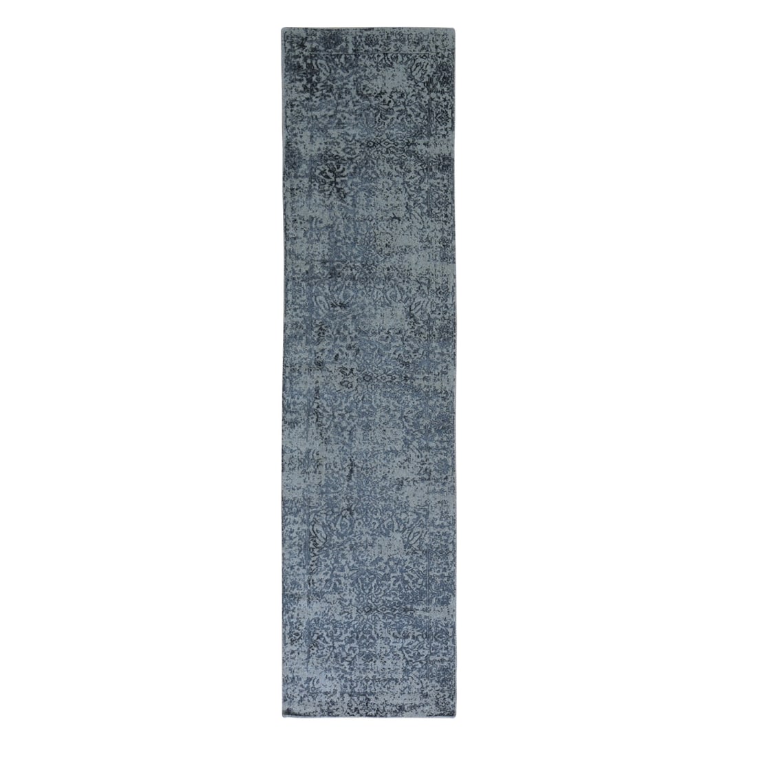2'5"x10'1" Fine jacquard Hand Loomed Erased Design Wool & Silk Runner Rug (1 of 7)