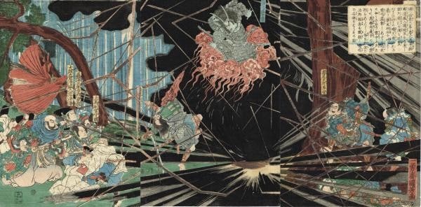 Utagawa Kuniyoshi Woodblock Print Triptych Ghost Akugenta Yoshihira Edo 1827 (1 of 6)