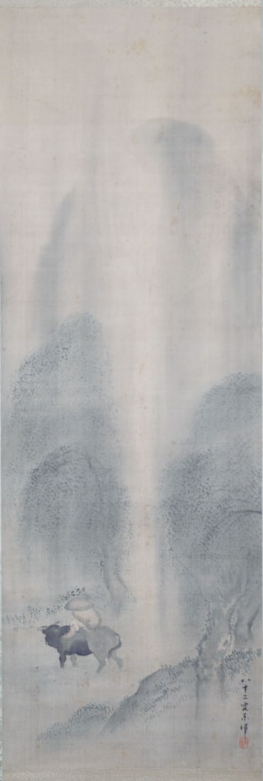 Antique Japanese Scroll Azuma Toyo Shepherd Boy Cowherd Kakejiku Painting (1 of 1)