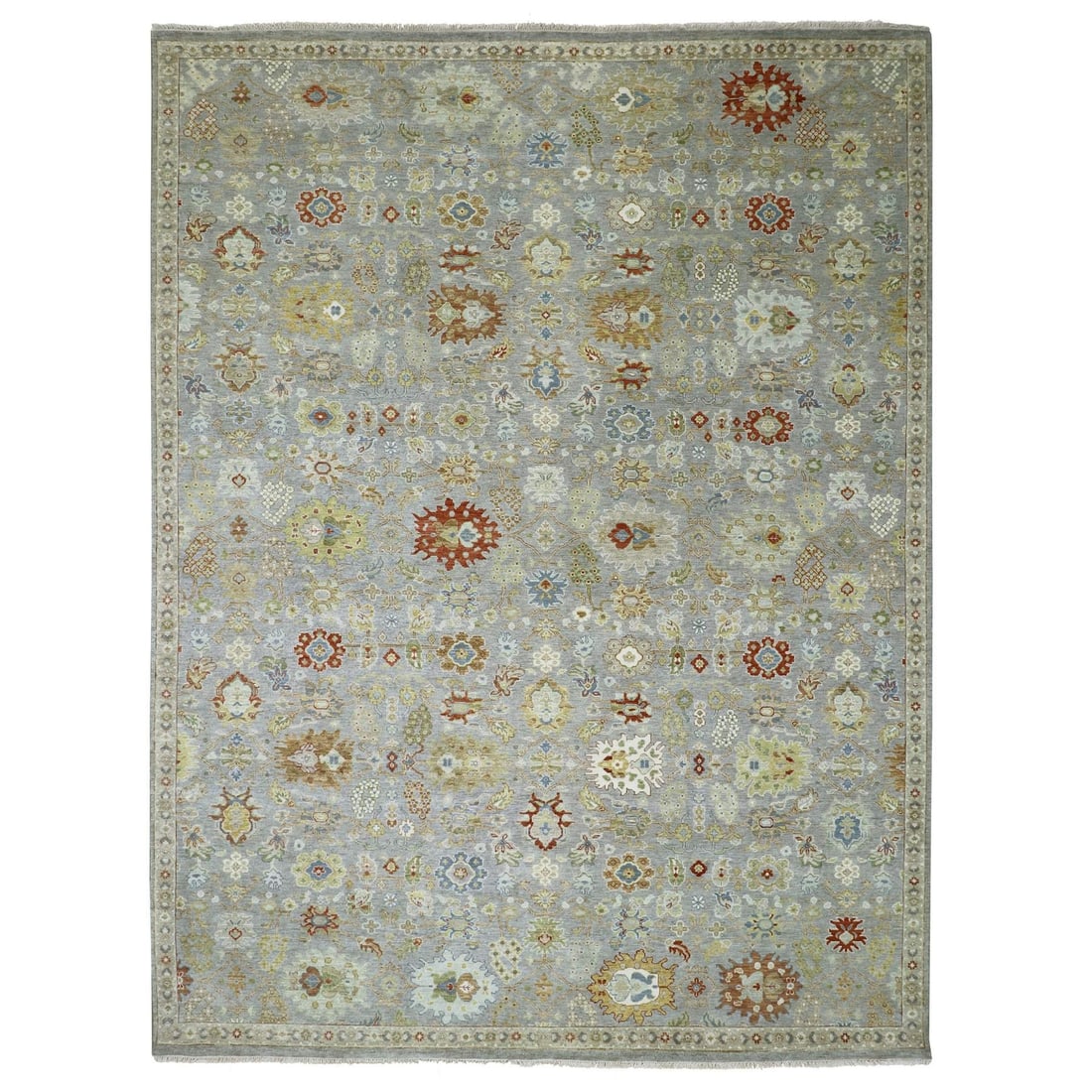 9'2"x12' Flint Gray Agra with Ziegler Design Hand Knotted Pure Wool Rug: 9'2"x12' Flint Gray Agra with Ziegler Design Hand Knotted Pure Wool Rug 100% pure wool, hand knotted in Flint Gray Agra with Ziegler Design. This 9'2"x12' rug boasts a classic grey color and sturdy di