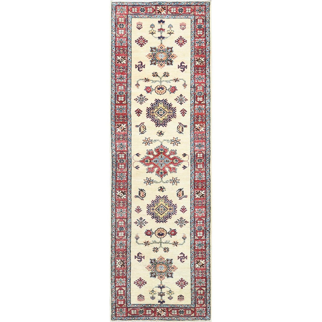 2'7"x8'6" Ivory Soft Wool Hand Knotted Afghan Super Kazak Runner Rug (1 of 7)