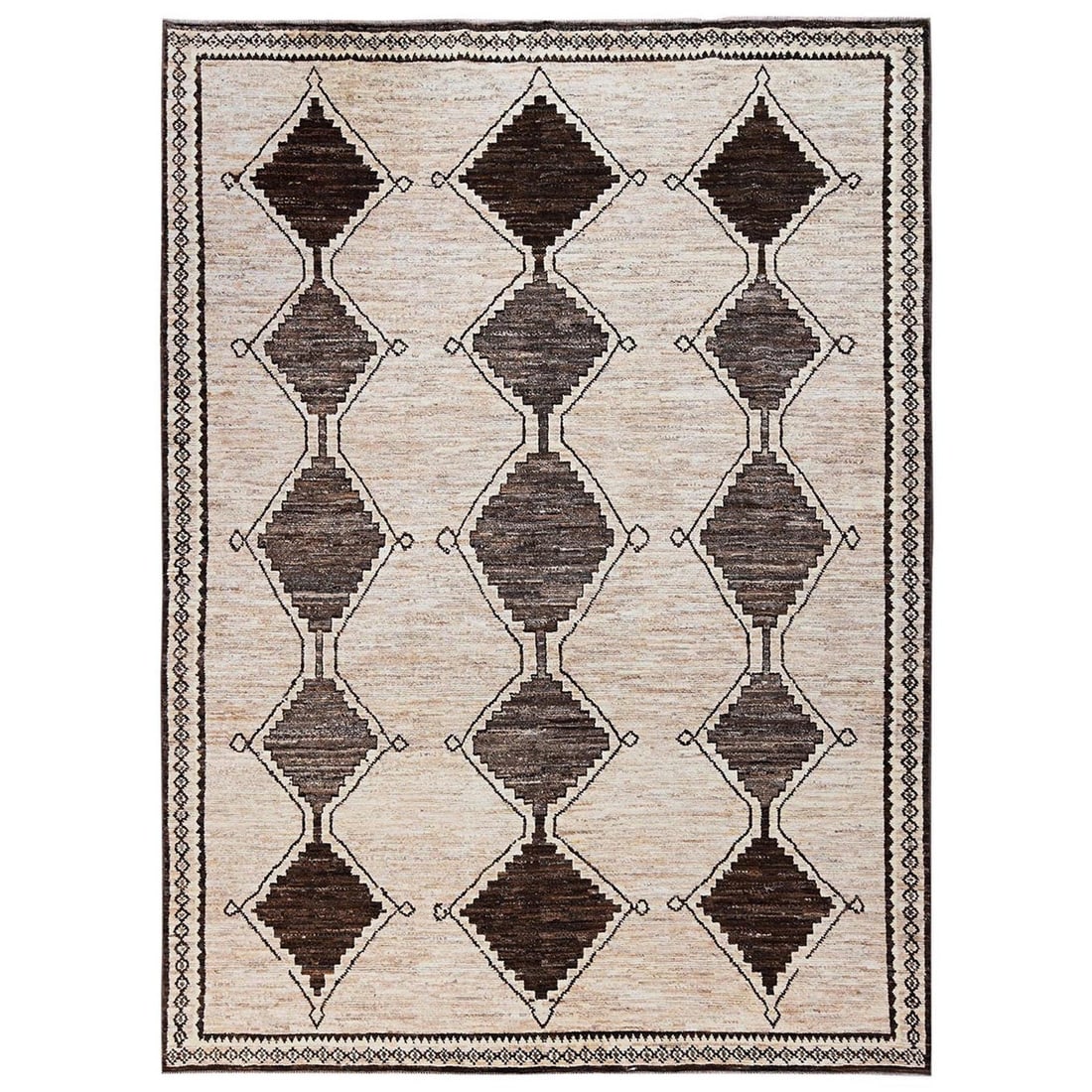 10'4"x14'2" Tan Brown Moroccan Weave with Geometric Design Hand Knotted Wool: 10'4"x14'2" Tan Brown Moroccan Weave with Geometric Design Hand Knotted Wool Tan Brown Moroccan Weave with Geometric Design Hand Knotted Wool Rug, measuring 10'4" x 14'2". This hand-knotted wool rug b