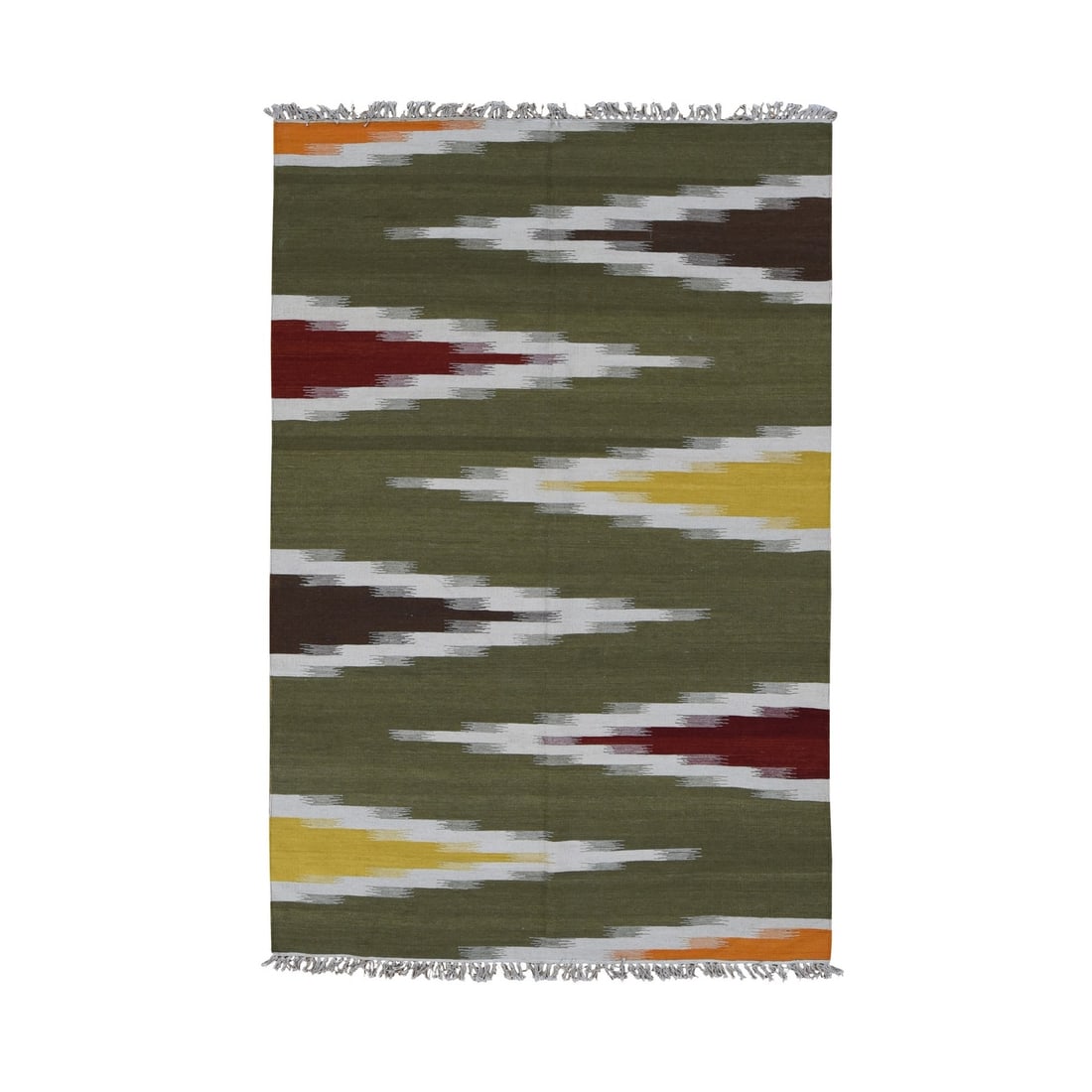5'1"x8'1" Green Flat Weave Kilim 100% Wool Hand Woven Reversible Rug (1 of 11)