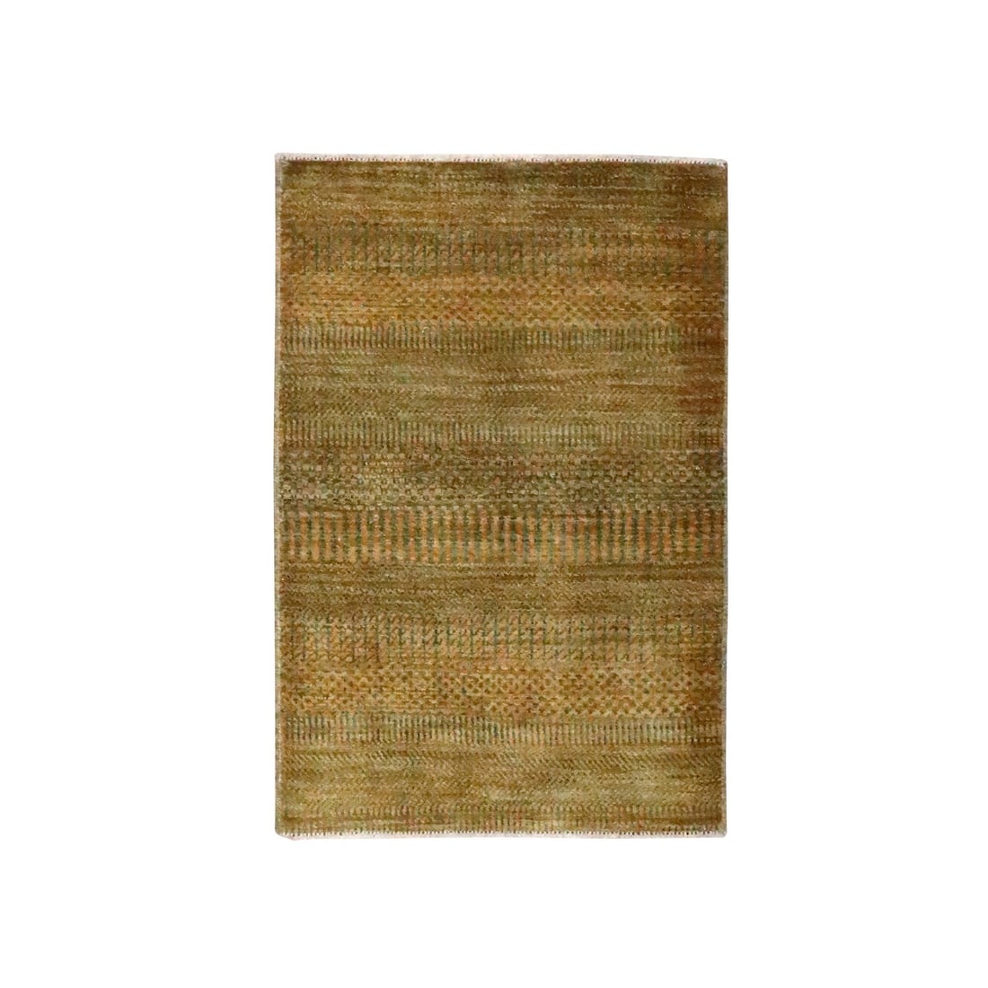 Golden Brown Modern Grass Design Hand Knotted Wool Silk Mat Rug: Golden Brown Modern Grass Design Hand Knotted Wool Silk Mat Rug Hand-knotted with wool and silk, this modern grass design rug boasts a rich brown color and subtle dark green undertones. Its rectangula