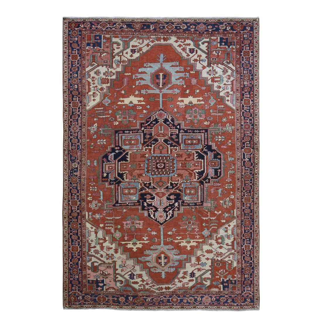 9'2"x14' Red Antique Zoroastrian Seeripe Even Wear Wool Hand Knotted Rug (1 of 10)