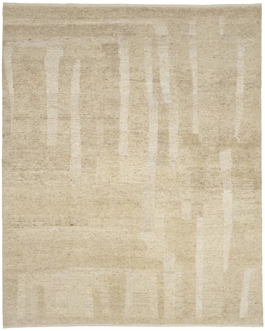 Modern Beige Wool Hand-Knotted Rug Oriental Home Decor Carpet 7'11 X 9'10 Ft Hand-Knotted: Modern Beige Wool Hand-Knotted Rug Oriental Home Decor Carpet 7'11 X 9'10 Ft Hand-Knotted Hand-knotted in wool, this modern beige rug boasts an abstract pattern and medium pile height, creating a high