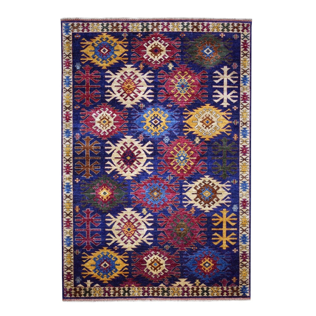 6'x8'10" Afghan Ersari Large Repetitive Colorful Symbols Hand Made Rug (1 of 7)