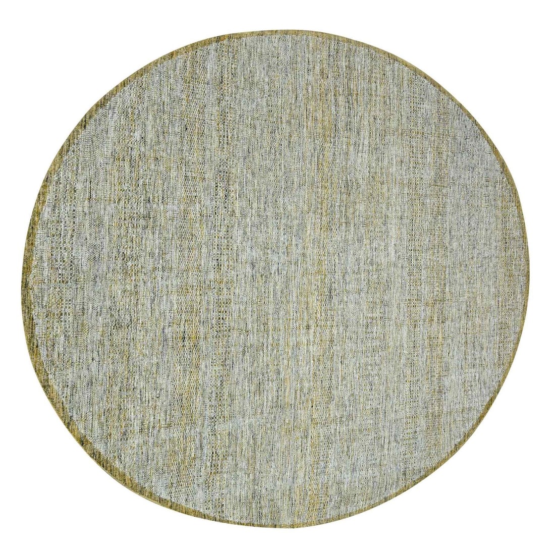 10'x10' Yellow Pure Wool Round Rug Hand Knotted Oxidized Grass Design: 10'x10' Yellow Pure Wool Round Rug Hand Knotted Oxidized Grass Design Yellow Pure Wool Round Rug with Oxidized Grass Design. Hand-knotted in 10'x10' size, this wool rug features a modern design with a
