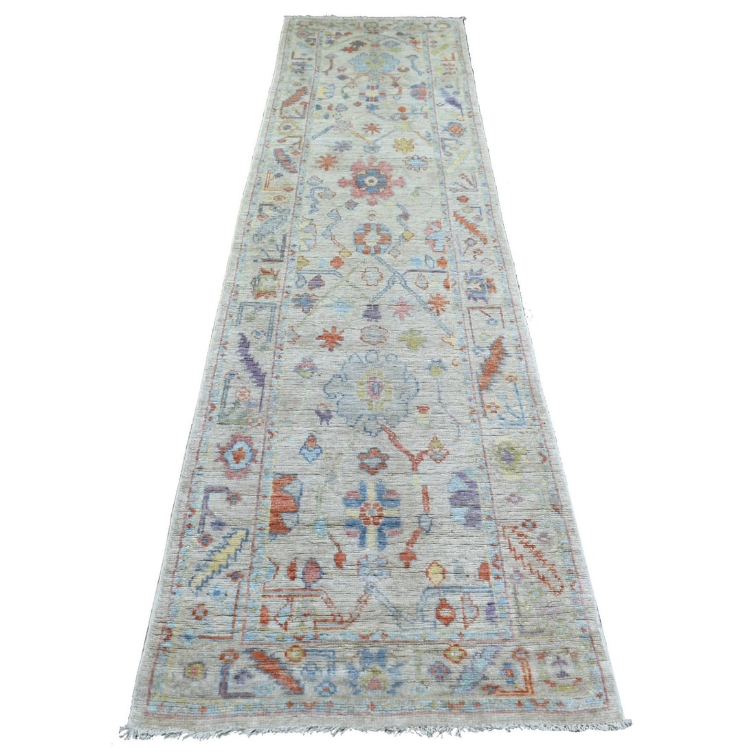 2'8"x11'4" Beige, Hand Knotted Angora Ushak Afghan Wool, Runner Rug (1 of 6)