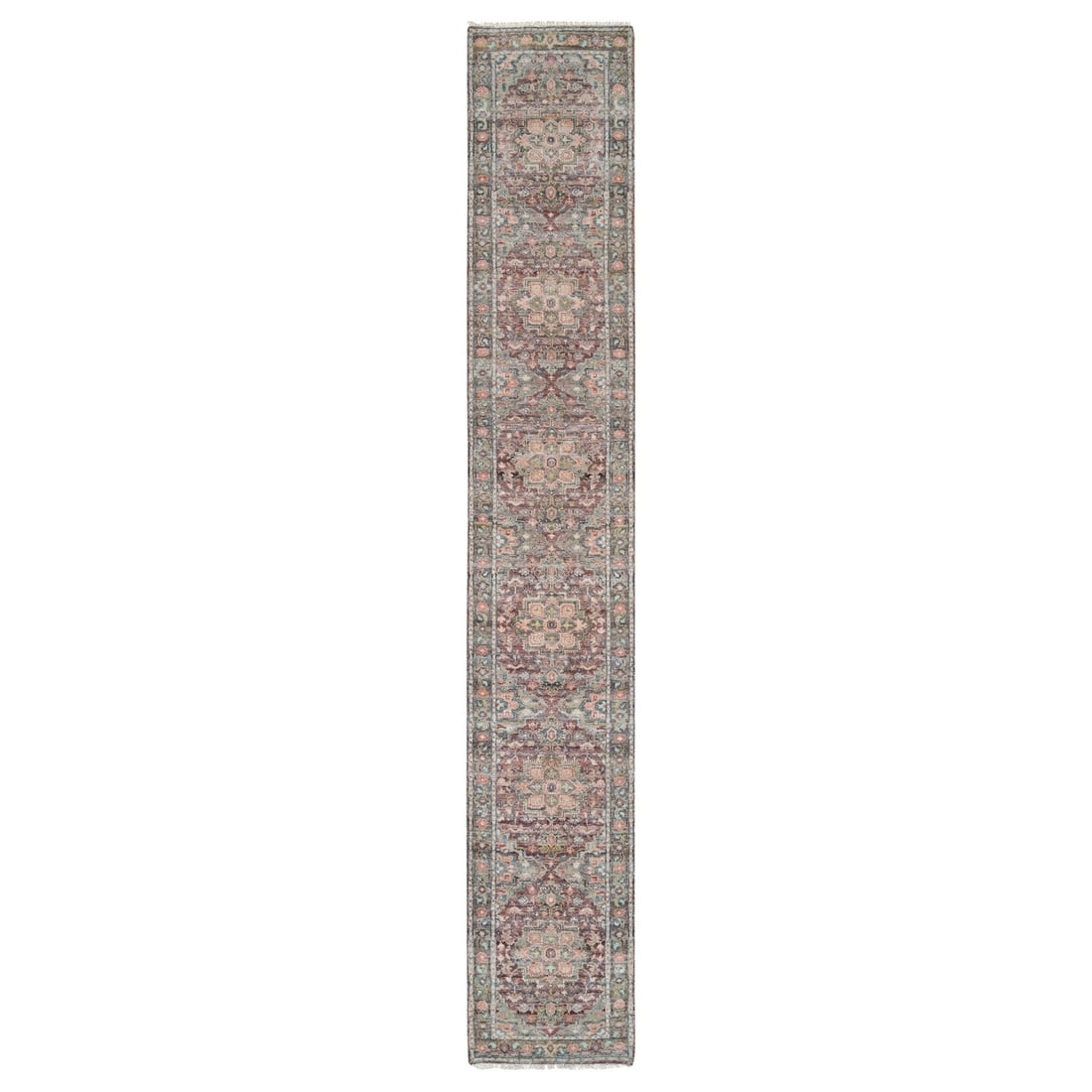 2'6"x15'8" Red Wool Heris Revival Hand Knotted XL Runner Oriental Rug: 2'6"x15'8" Red Wool Heris Revival Hand Knotted XL Runner Oriental Rug Red Wool Heris Revival Hand Knotted XL Runner Oriental Rug boasts an impressive size and striking red color. This hand-knotted woo