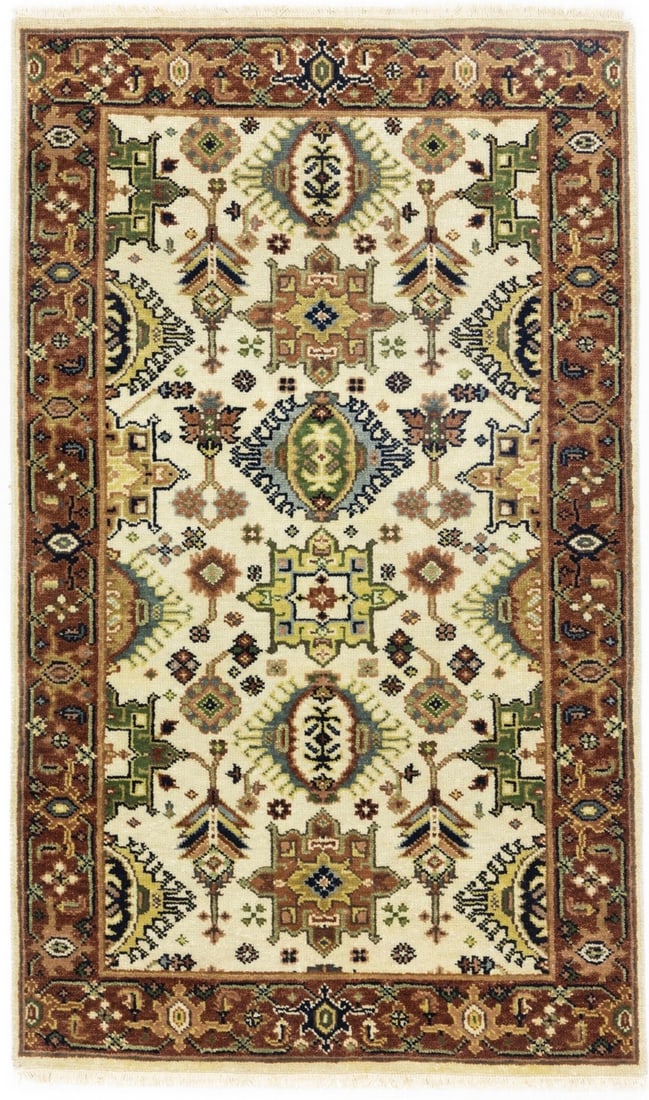 Handmade 3X5 Indo-Karajeh Oriental Rug Tribal Geometric Style Dcor Carpet Hand-Knotted: Handmade 3X5 Indo-Karajeh Oriental Rug Tribal Geometric Style Dcor Carpet Hand-Knotted Hand-knotted with wool, this unique 3'0 x 5'1 area rug boasts a stunning geometric tribal design in earthy tones.