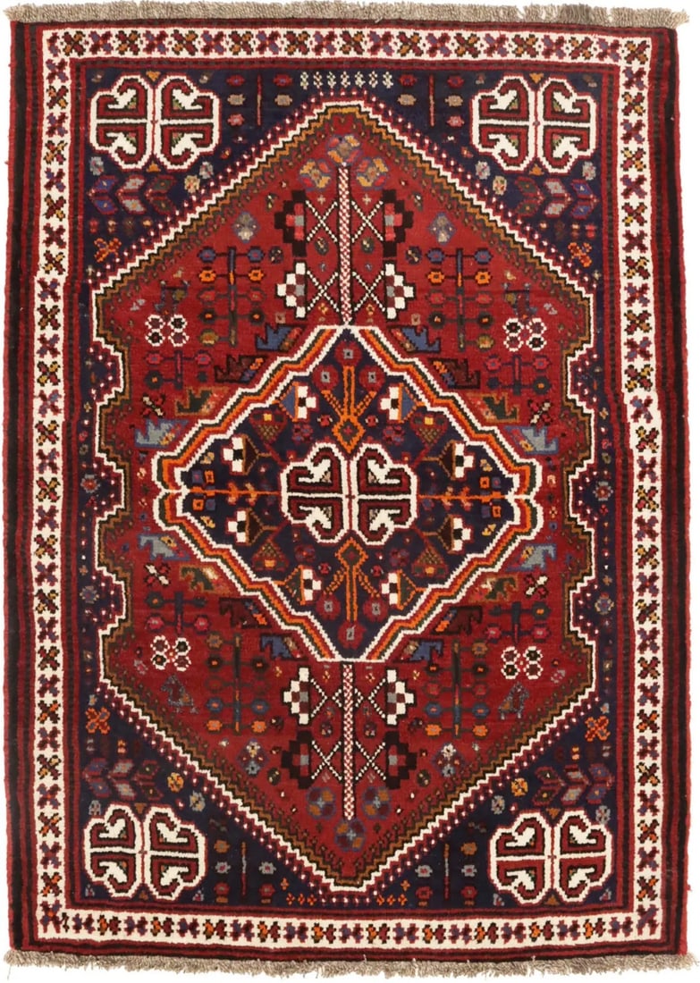 Handmade 3'5X5 Wool Oriental Rug Tribal Design Boho Farmhouse Decor Carpet Hand-Knotted: Handmade 3'5X5 Wool Oriental Rug Tribal Design Boho Farmhouse Decor Carpet Hand-Knotted Hand-knotted wool rug with intricate tribal design, boasting a unique geometric pattern in earthy tones. Measuri