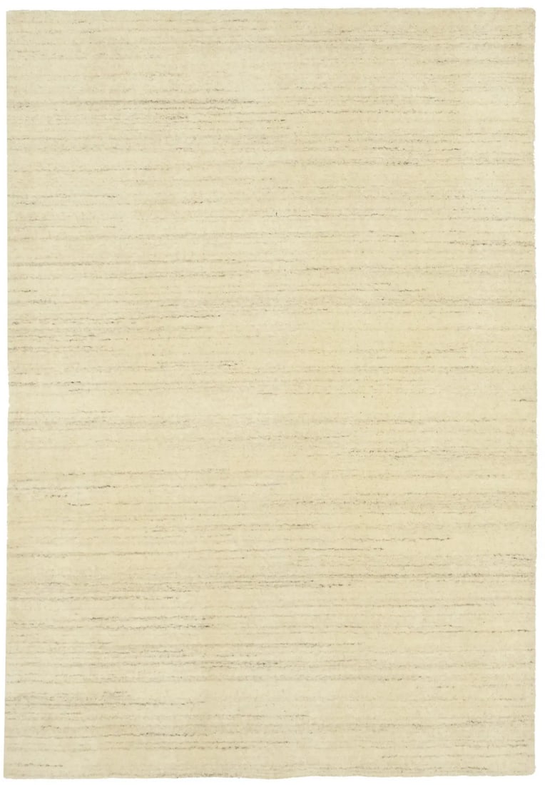 Cream Solid Design Hand-Loomed 4X6 Gabbeh Wool Rug Oriental Hand-Knotted: Cream Solid Design Hand-Loomed 4X6 Gabbeh Wool Rug Oriental Hand-Knotted This exquisite cream-colored hand-loomed wool rug boasts a modern design with a solid theme, showcasing the beauty of tradition