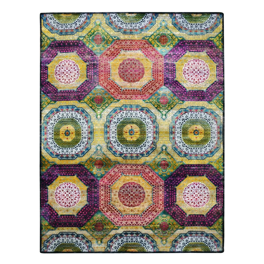 9'x11'10" Colorful Mamluk Design Sari Silk with Wool Hand Knotted Rug (1 of 11)