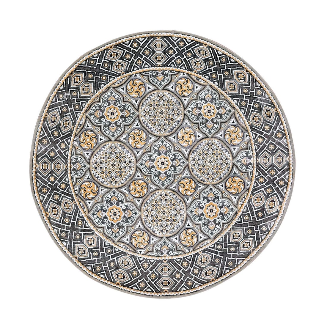 6'2"x6'2" Taupe-Brown Silk Mughal Inspired Hand Knotted Wool Round Rug (1 of 7)