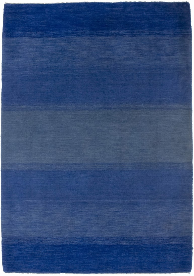 Hand-Loomed Gabbeh Oriental Rug Contemporary Stripes Wool Area Carpet 4X6 Ft Hand-Knotted: Hand-Loomed Gabbeh Oriental Rug Contemporary Stripes Wool Area Carpet 4X6 Ft Hand-Knotted Hand-knotted wool rug with a striking blue contemporary striped design, expertly woven using the traditional h