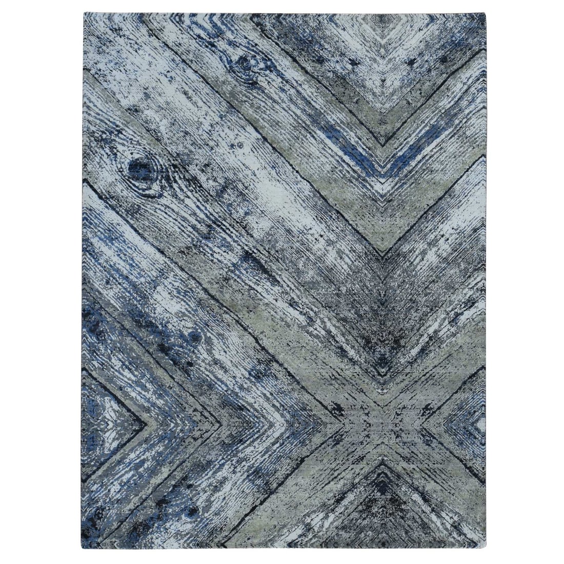 9'x12'1" Gray THE WOOD GRAIN Design Silk with Wool Hand Knotted Rug: 9'x12'1" Gray THE WOOD GRAIN Design Silk with Wool Hand Knotted Rug The 9'x12'1" Gray THE WOOD GRAIN Design Silk with Wool Hand Knotted Rug boasts an impressive hand-knotted construction, featuring a 