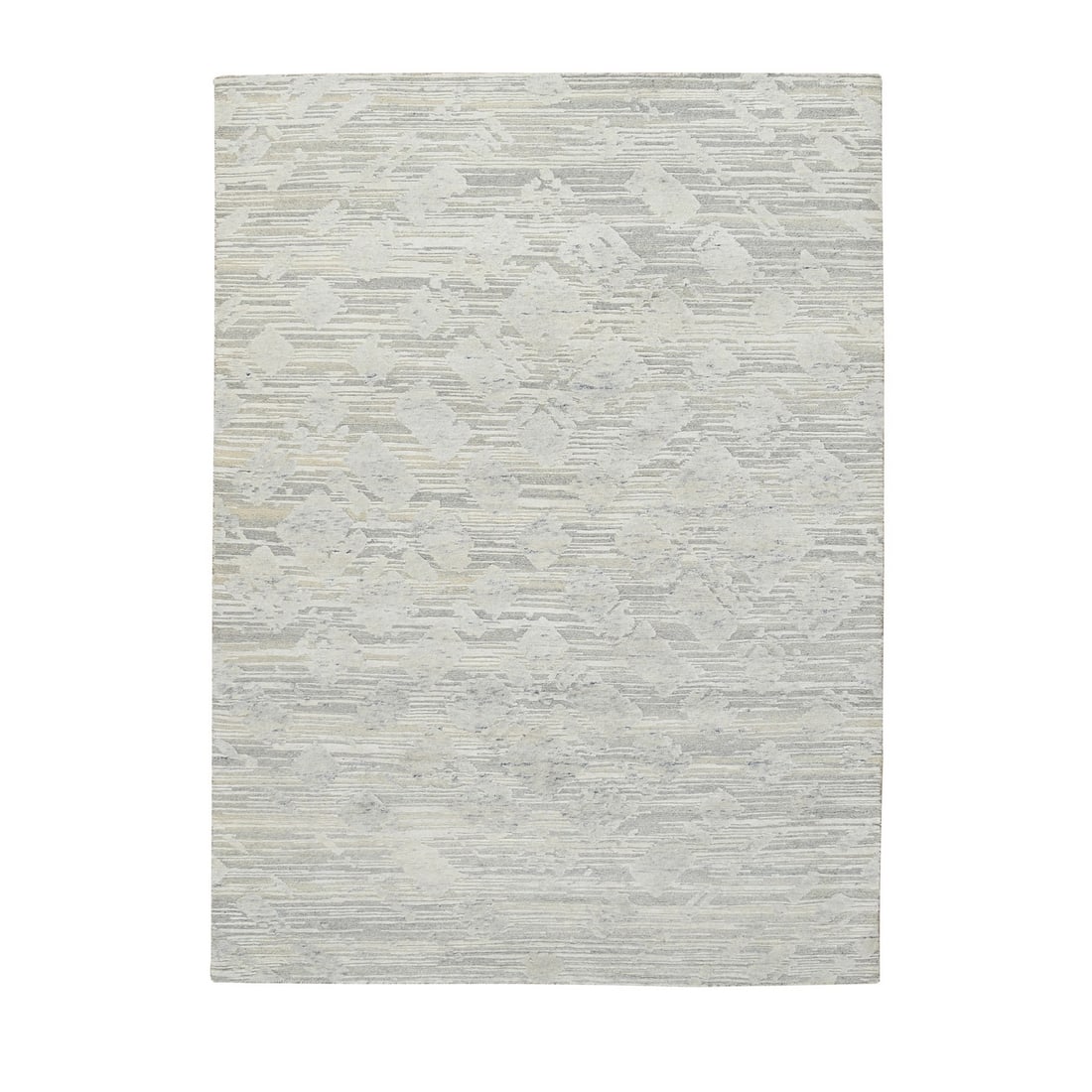 5'1"x7'3" Light Gray Modern Design Natural Wool Hand Knotted Rug: 5'1"x7'3" Light Gray Modern Design Natural Wool Hand Knotted Rug Light Gray Modern Design Natural Wool Hand Knotted Rug features a unique blend of style and natural beauty, with its 5'1" x 7'3" dimens