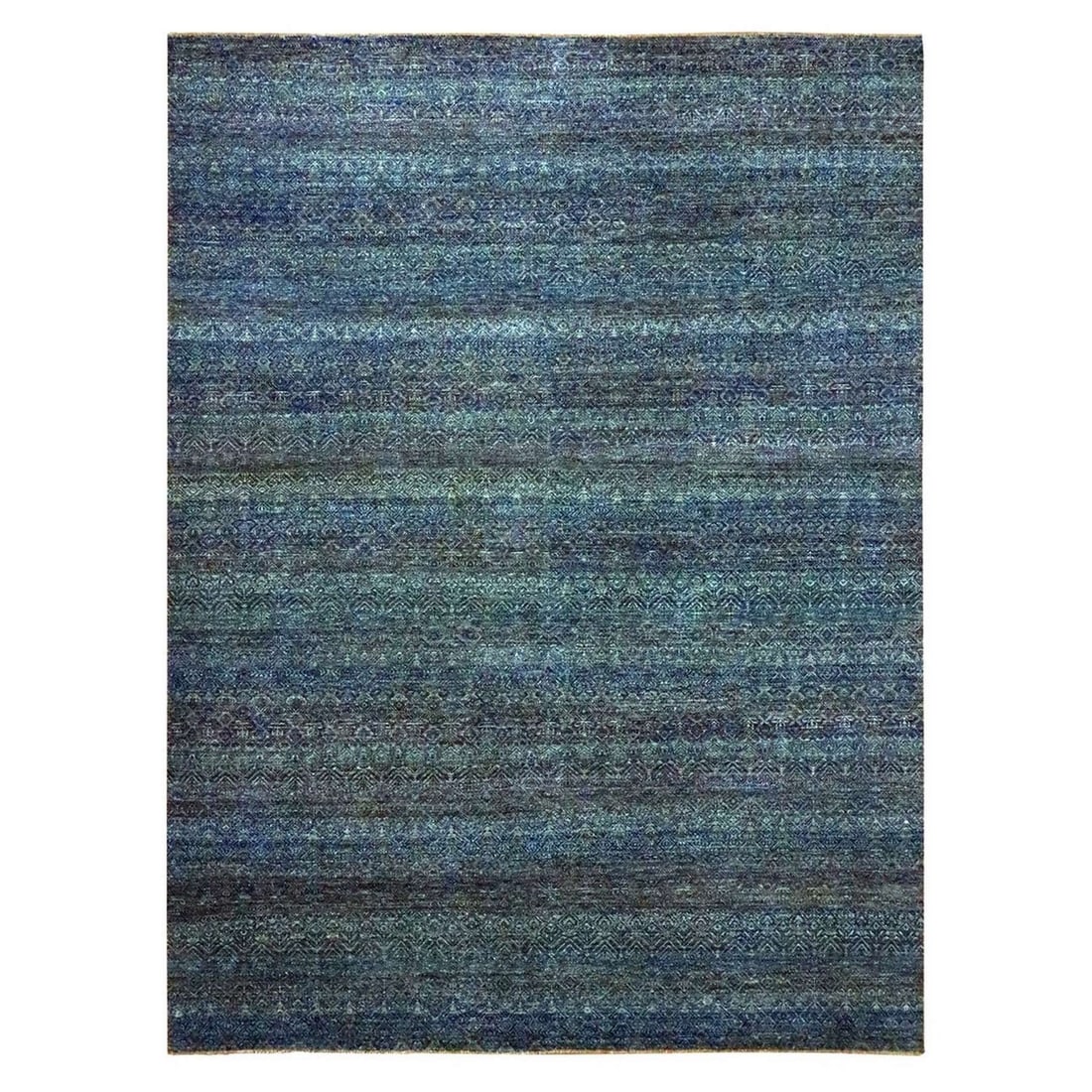 9'x12'1" Denim Blue Kohinoor Repetitive Design Hand Knotted Pure Wool Rug (1 of 11)