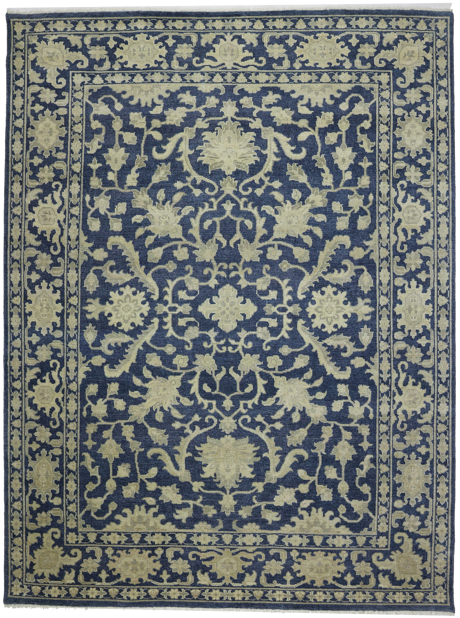 9X12 Transitional Oriental Area Rug Large Muted Blue Floral Style Room Carpet Hand-Knotted: 9X12 Transitional Oriental Area Rug Large Muted Blue Floral Style Room Carpet Hand-Knotted Hand-knotted in wool with a cotton foundation, this 9x12 transitional oriental area rug boasts a modern flora