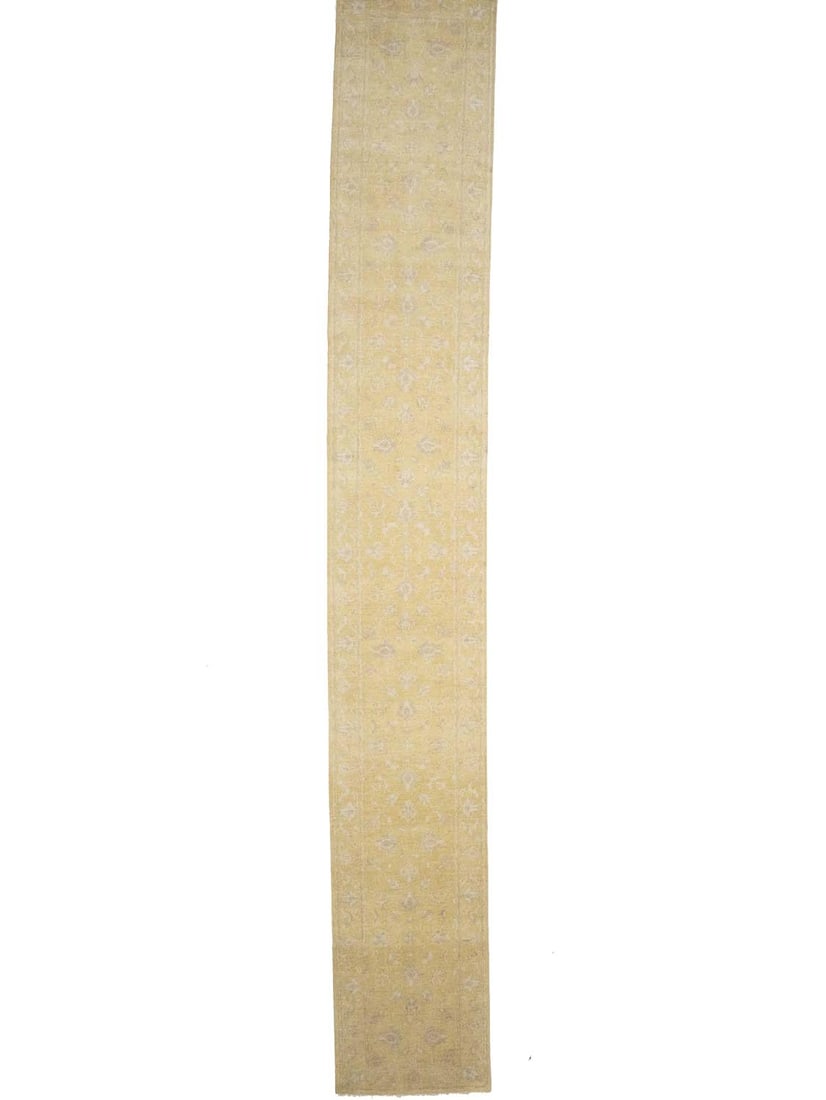 2'7X18'1 Floral Muted Gold Transitional Wool Oriental Runner Rug Decor Carpet Hand-Knotted: 2'7X18'1 Floral Muted Gold Transitional Wool Oriental Runner Rug Decor Carpet Hand-Knotted Hand-knotted in wool with a subtle floral pattern, this 2'7 x 18'1 transitional rug boasts a muted color pale