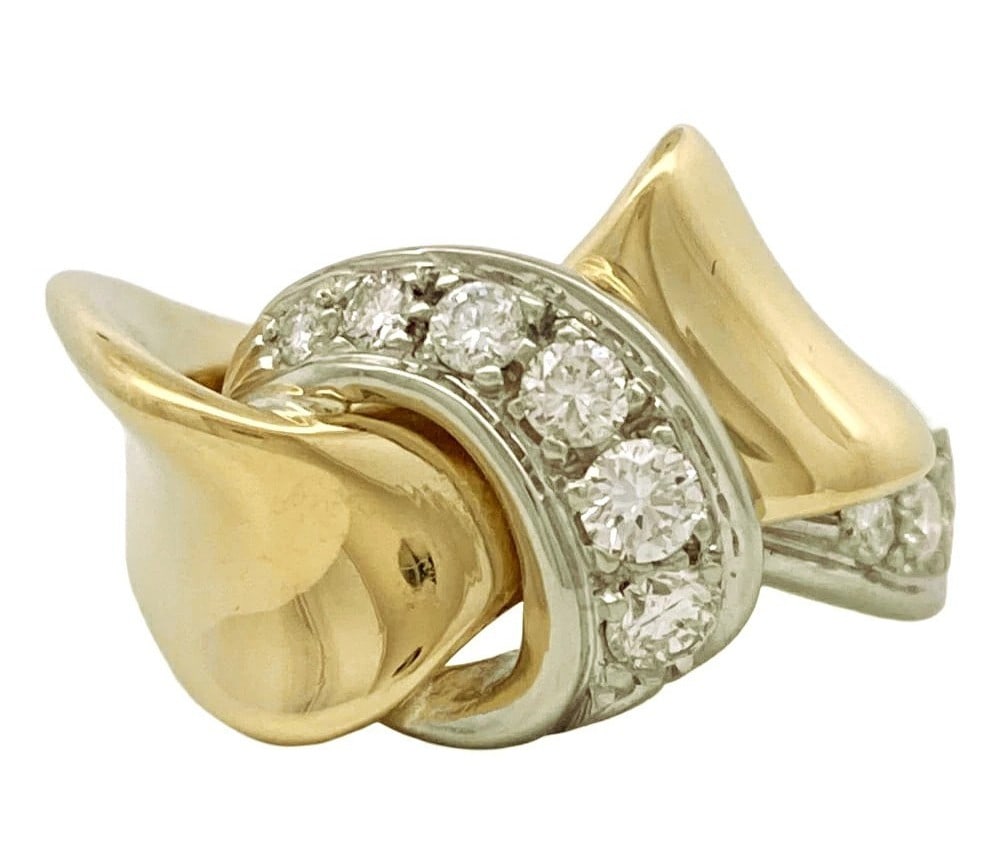 Vintage Damiani Ribbon Bow Diamond 0.40ct 18k Yellow Gold White Gold Ring US6.25: Vintage Damiani Ribbon Bow Diamond 0.40ct 18k Yellow Gold White Gold Ring US6.25 Item Specifics: Shape: Bow Occasion: Anniversary Birthday Christening Christmas Engagement Graduation Mother's Day Vale