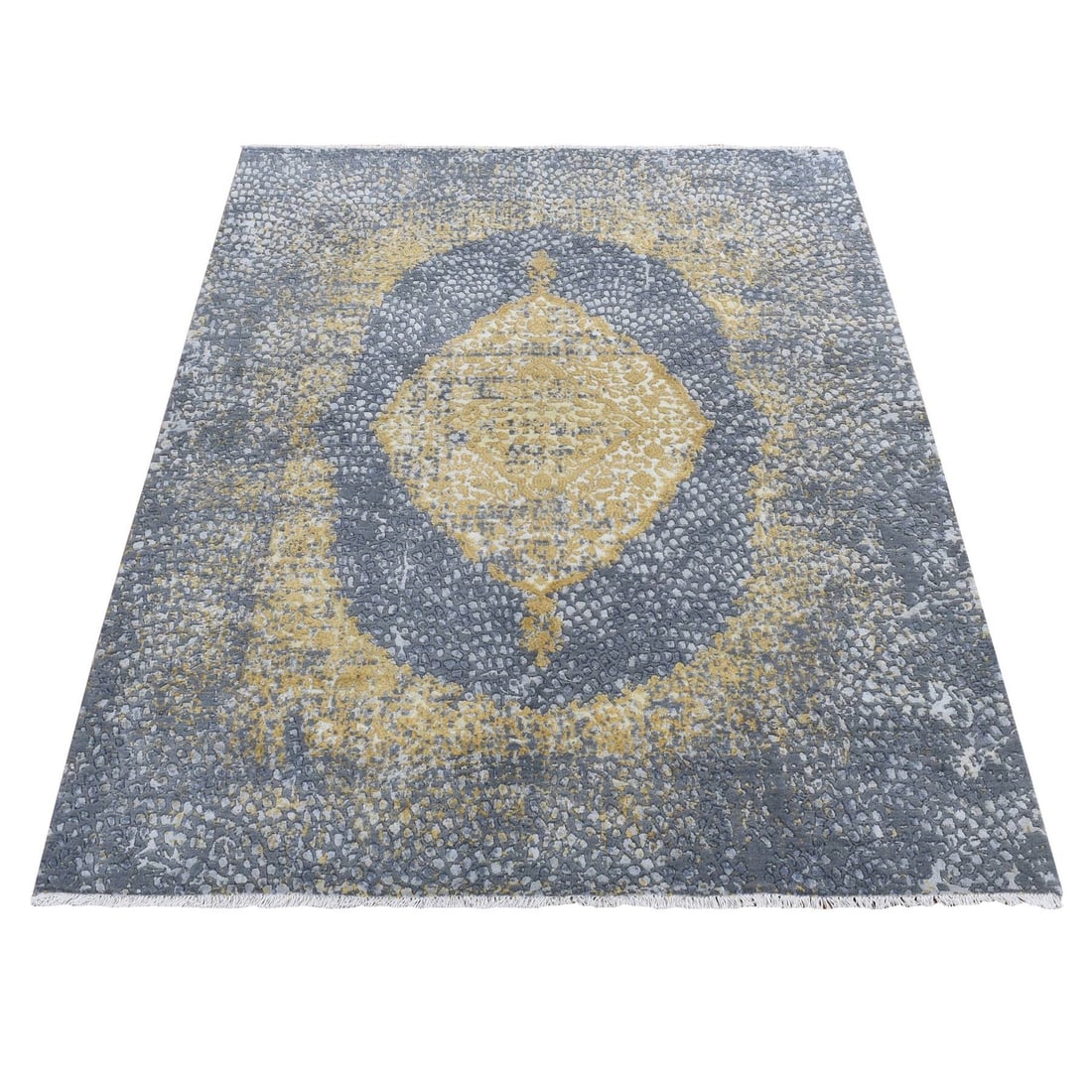 5'2"x7' Carbon Gray Zoroastrian Design Wool and Silk Hand Knotted Rug (1 of 9)