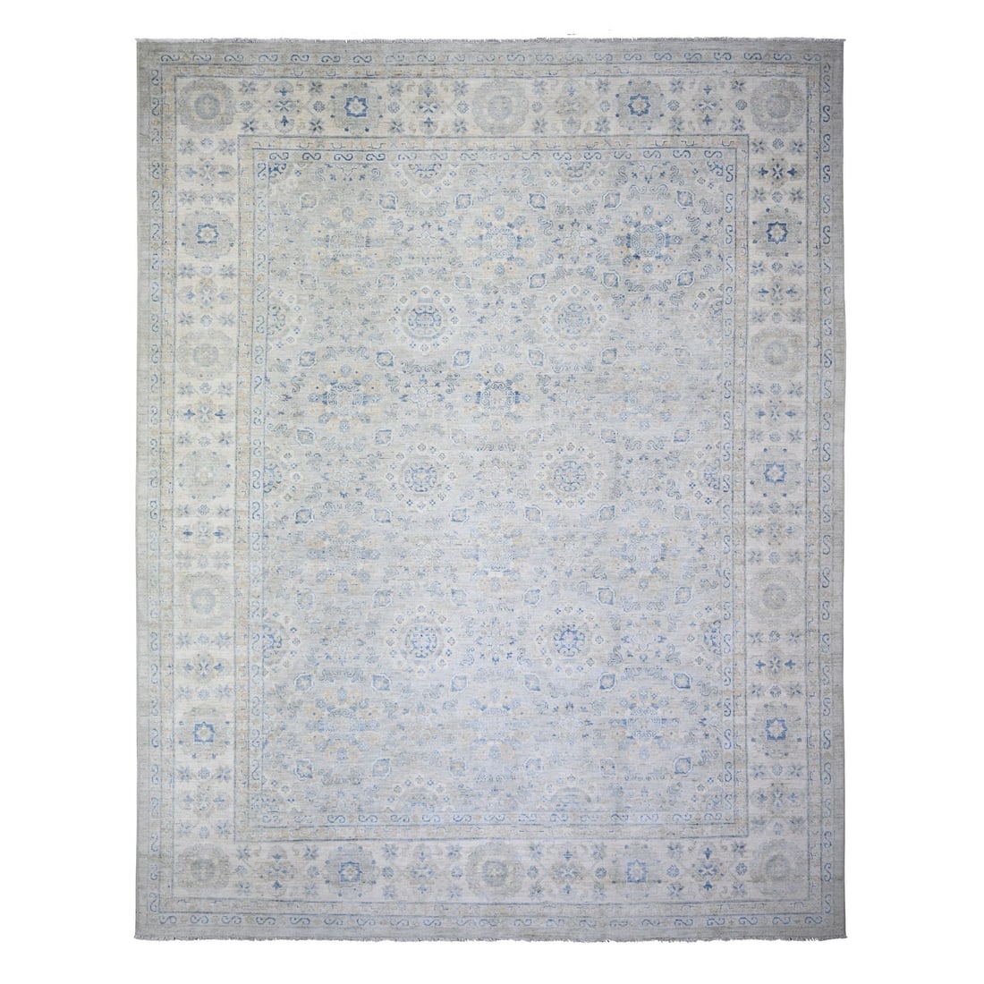 11'9"x14'8" Ivory White Wash Peshawar Wool Hand Knotted Oriental Rug: 11'9"x14'8" Ivory White Wash Peshawar Wool Hand Knotted Oriental Rug This stunning 11'9"x14'8" Ivory White Wash Peshawar Wool Hand Knotted Oriental Rug boasts an exquisite ivory white wash color and a