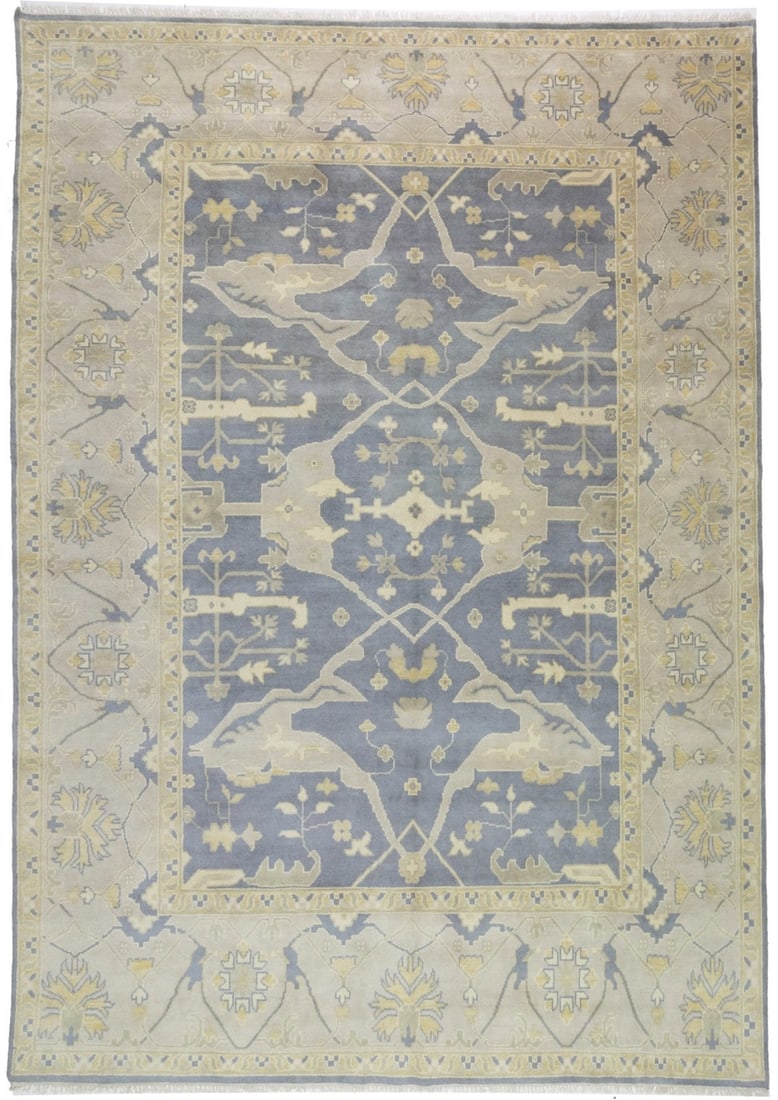 Handmade Muted Gray Floral Oushak Rug Large Oriental Dining Room Carpet 10X14 Ft Hand-Knotted: Handmade Muted Gray Floral Oushak Rug Large Oriental Dining Room Carpet 10X14 Ft Hand-Knotted Hand-knotted in wool with a cotton foundation, this large Oushak rug boasts a beautiful muted gray floral 