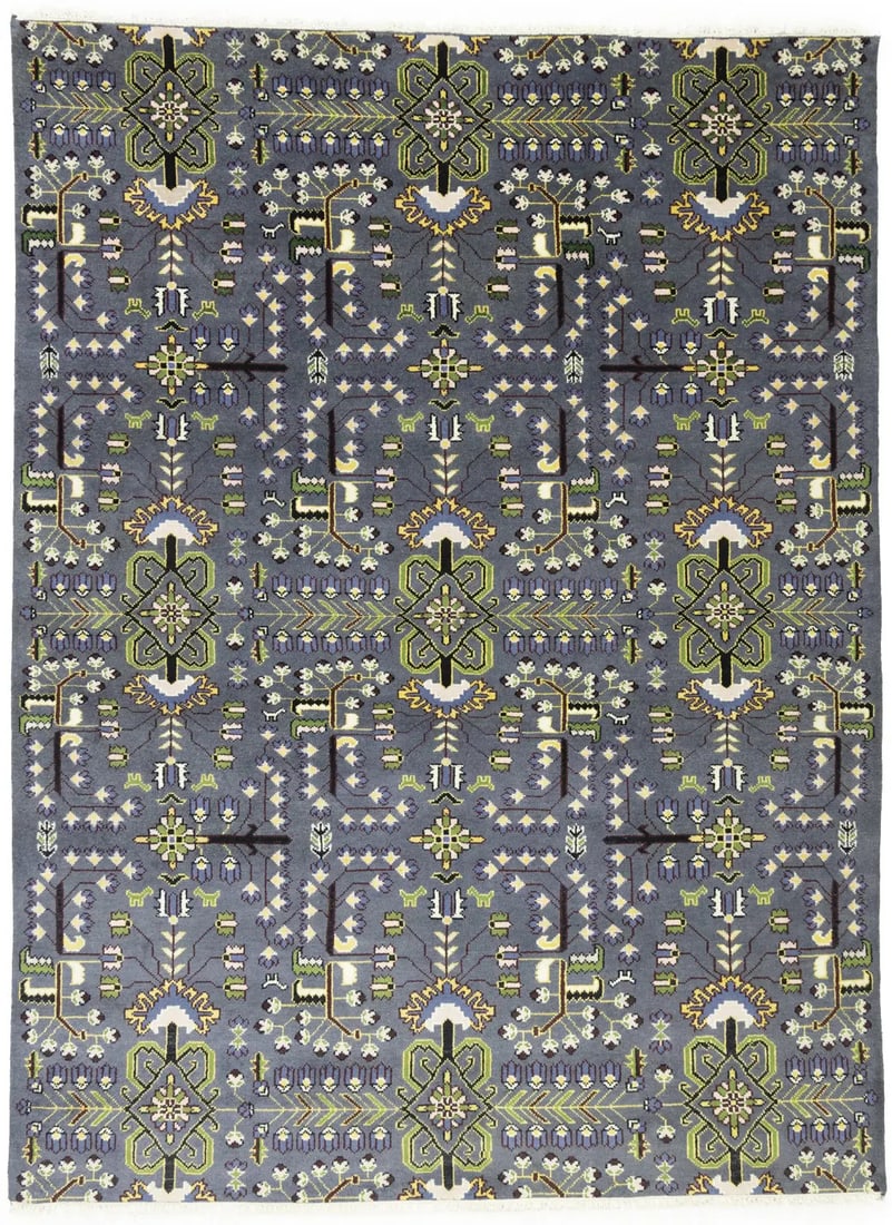 9X12 Handmade Wool Oriental Rug Large Tribal Allover Floral Pattern Carpet Hand-Knotted: 9X12 Handmade Wool Oriental Rug Large Tribal Allover Floral Pattern Carpet Hand-Knotted 9'0 x 12'0 Handmade Wool Oriental Rug Features an Intricate Tribal Floral Pattern in Soft Gray, Green, and Yello