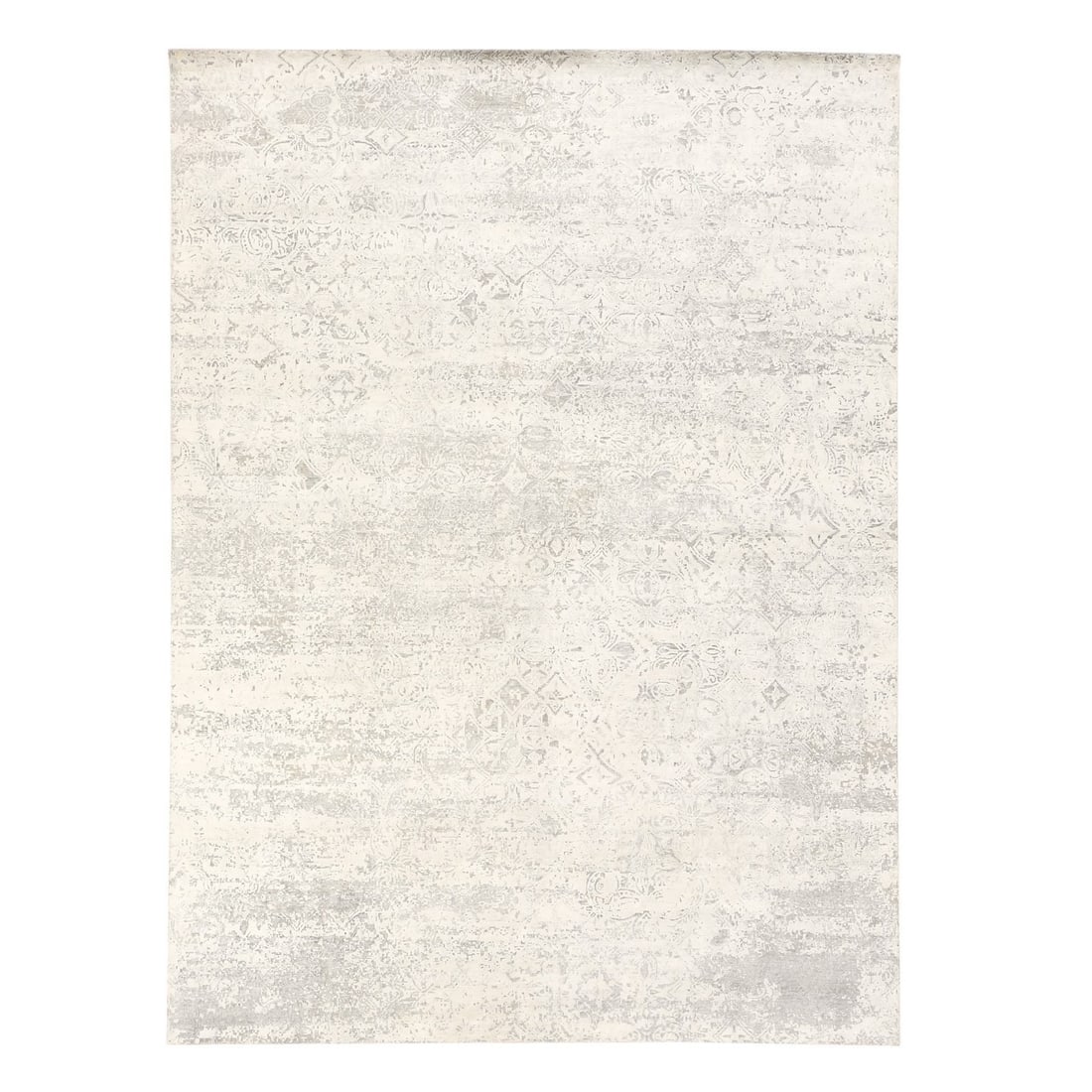 8'10"x12' Ivory Silk & Textured Wool Modern Dimensional Design Hand Knotted: 8'10"x12' Ivory Silk & Textured Wool Modern Dimensional Design Hand Knotted 8'10" x 12' Modern Dimensional Design Hand-Knotted Wool & Silk Ivory Rug. This striking all-over Oriental design features a 
