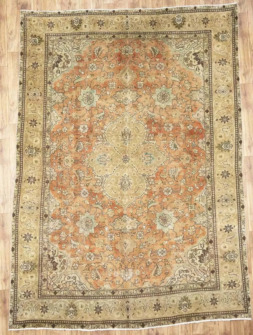 Semi-Antique Hand-Knotted Floral Oriental Rug Muted Color Area Carpet 10X13 Ft Hand-Knotted: Semi-Antique Hand-Knotted Floral Oriental Rug Muted Color Area Carpet 10X13 Ft Hand-Knotted Hand-knotted with traditional technique, this 10x13 ft floral oriental rug boasts a rich, muted color palett