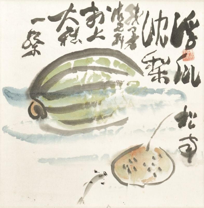 Mizukoshi Shonan Japanese Hanging Scroll Kakejiku Floating Melon Painting: Mizukoshi Shonan Japanese Hanging Scroll Kakejiku Floating Melon Painting Item Specifics: Artist: Mizukoshi Shonan Subject: Floating Melon / Summer Still Life Material: Ink and Color on Paper Style: J