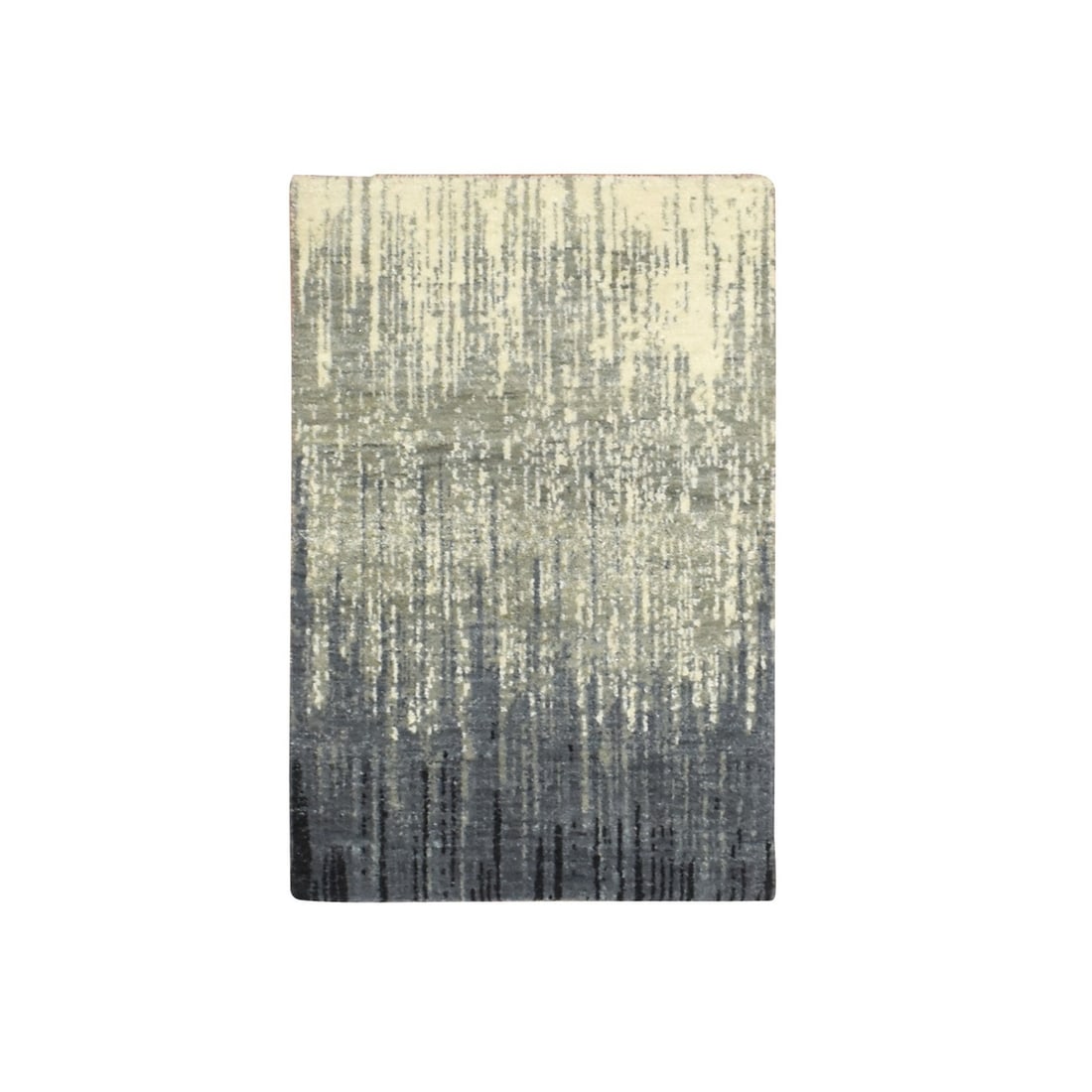Vertical pure wool hand knotted mat rug gray black ombre design: Vertical pure wool hand knotted mat rug gray black ombre design Hand-knotted in pure wool, this striking gray and black ombre design rug boasts a unique striped pattern reminiscent of Oriental regiona