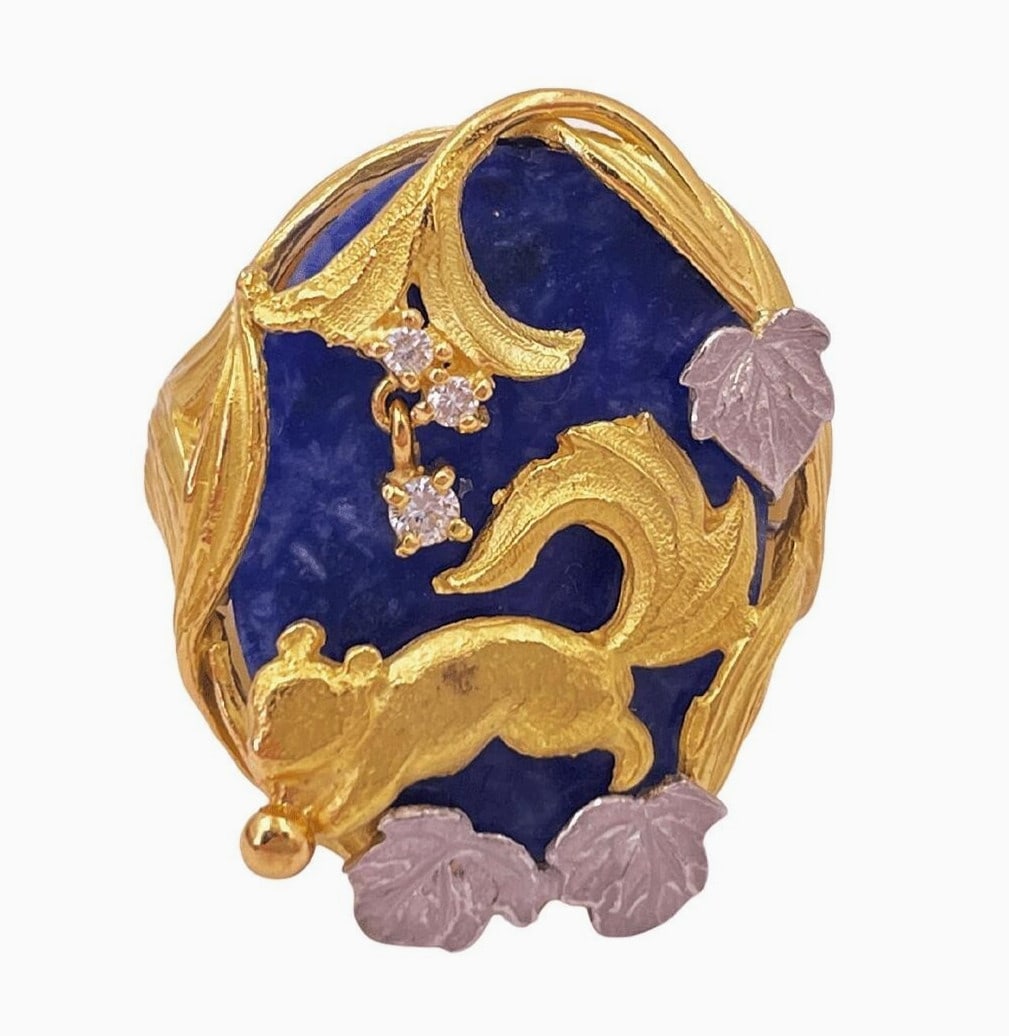 Squirrel Animal Sodalite Diamond 18k Gold Platinum Ring US Nobuko Ishikawa: Squirrel Animal Sodalite Diamond 18k Gold Platinum Ring US Nobuko Ishikawa Item Specifics: Main Stone Creation: Natural Occasion: Anniversary Birthday Christmas Engagement Graduation Mother's Day Vale