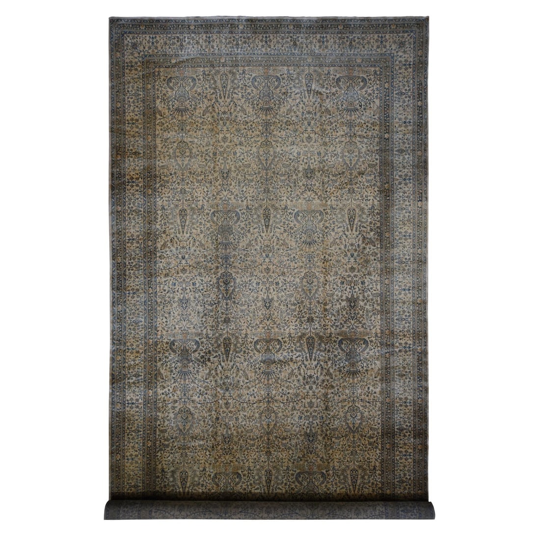 Brown Antique Karman Hand Knotted Wool Rug 10'8"x22'5", 250 KPSI Runner: Brown Antique Karman Hand Knotted Wool Rug 10'8"x22'5", 250 KPSI Runner Brown Antique Karman Hand Knotted Wool Rug - A stunning piece of vintage craftsmanship, this 10'8"x22'5" hand-knotted wool runne