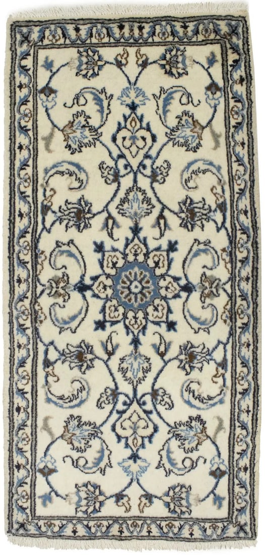 Floral Classic Vintage Style Cream 2'2X4'6 Plush Wool Rug Nain Oriental Carpet Hand-Knotted: Floral Classic Vintage Style Cream 2'2X4'6 Plush Wool Rug Nain Oriental Carpet Hand-Knotted Hand-Knotted Floral Classic Nain Oriental Carpet. This 2'2 x 4'6 cream-colored wool rug features a tradition