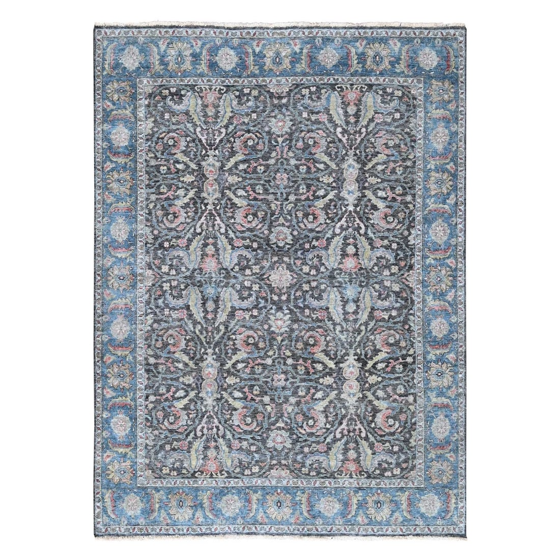 7'8"x9'6" Charcoal Black Antiqued Zeigler Mahal Hand Knotted All Wool Rug: 7'8"x9'6" Charcoal Black Antiqued Zeigler Mahal Hand Knotted All Wool Rug 7'8"x9'6" Charcoal Black Antiqued Zeigler Mahal Hand Knotted All Wool Rug - A stunning piece of hand-knotted craftsmanship, th