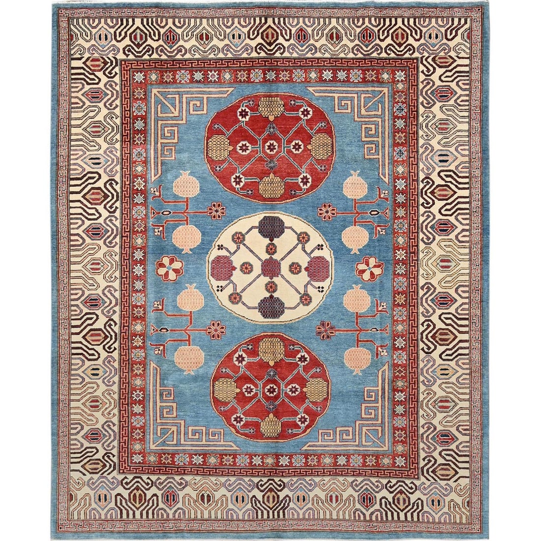 8'x9'9" Fjord Blue Afghan Special Kazak Pure Wool Hand Knotted Oriental Rug (1 of 12)