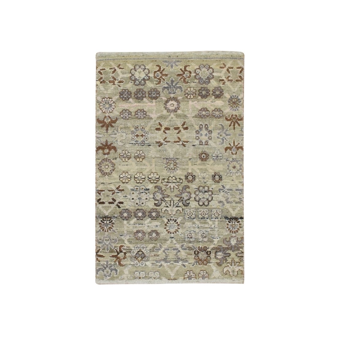 2'x3' Beige Khotan Design Pure Wool Hand Knotted Sample Mat Oriental Rug: 2'x3' Beige Khotan Design Pure Wool Hand Knotted Sample Mat Oriental Rug This beautiful 2'x3' Beige Khotan Design Pure Wool Hand Knotted Sample Mat Oriental Rug boasts an all-over floral pattern in so