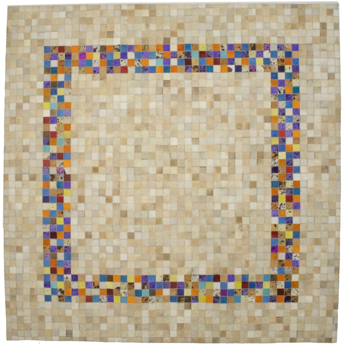 Modern Cowhide Handcrafted Square Rug Patchwork Oriental Multicolor 6X6 Ft Hand-Knotted (1 of 12)