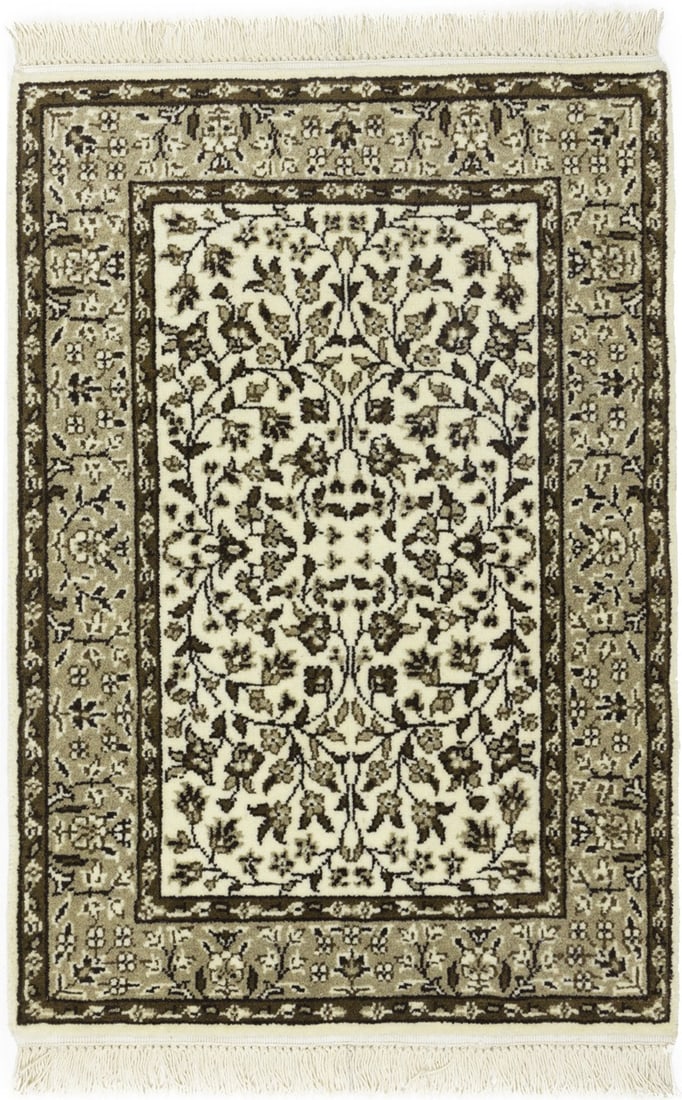 Handmade Floral Classic Kirman Rug Cream Beige Brown Wool Oriental Carpet 2X3 Ft Hand-Knotted (1 of 16)