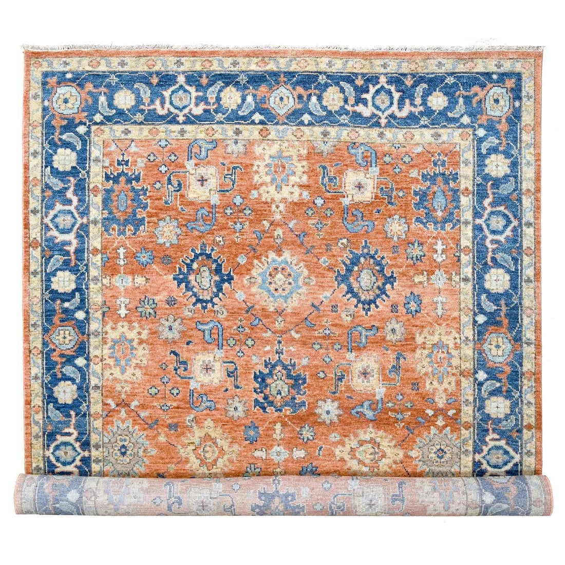 9'10"x14' Rust Orange Mahal Design Wool Hand Knotted Oriental Rug: 9'10"x14' Rust Orange Mahal Design Wool Hand Knotted Oriental Rug 9'10" x 14' Rust Orange Mahal Design Wool Hand Knotted Oriental Rug boasts a vibrant orange hue and intricate hand-knotted design, cha
